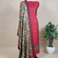 Red Pure Pashmina Unstitched Suits With Kalamkari Dupatta