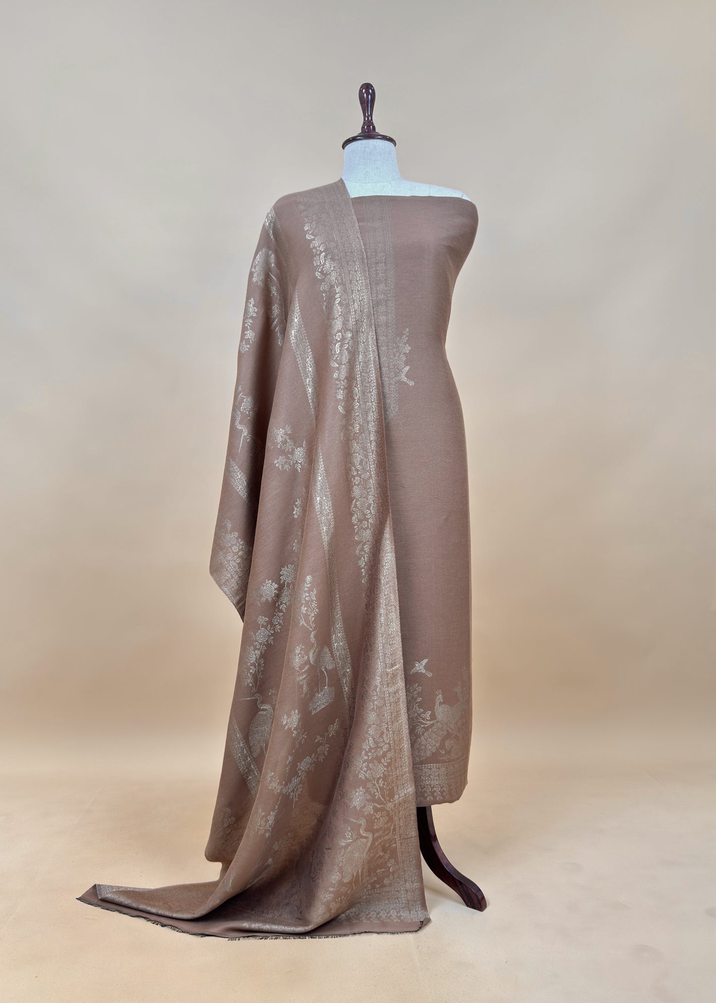 Black Woolen Unstitched Suit With Kani Weaving