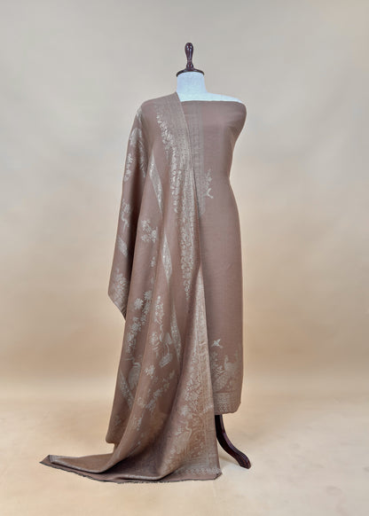 Purple Woolen Unstitched Suit With Kani Weaving