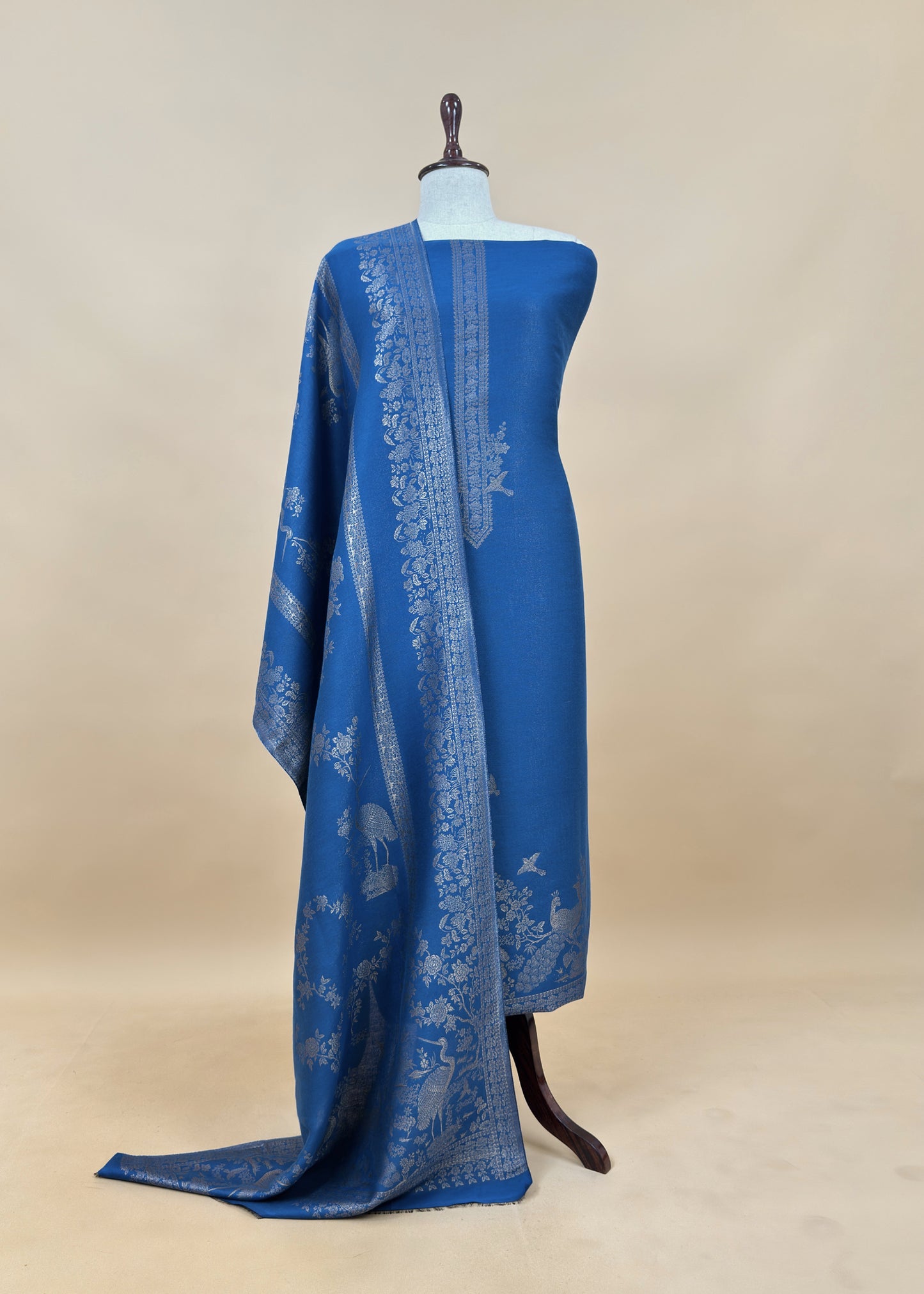 Black Woolen Unstitched Suit With Kani Weaving