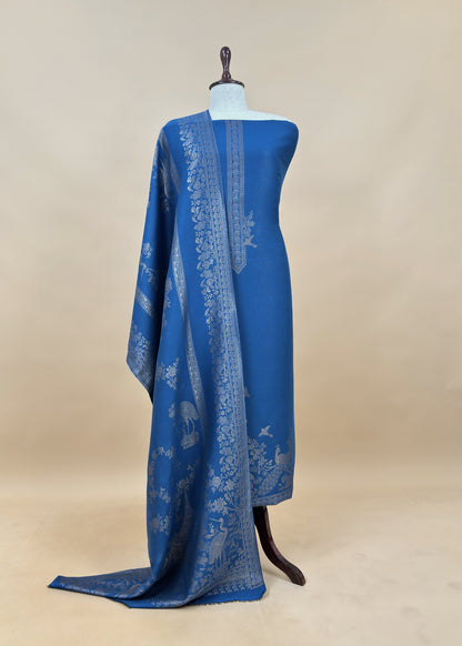 Purple Woolen Unstitched Suit With Kani Weaving