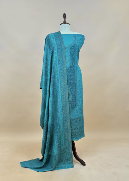 Blue Premium Pashmina Silk Suit With Dupatta