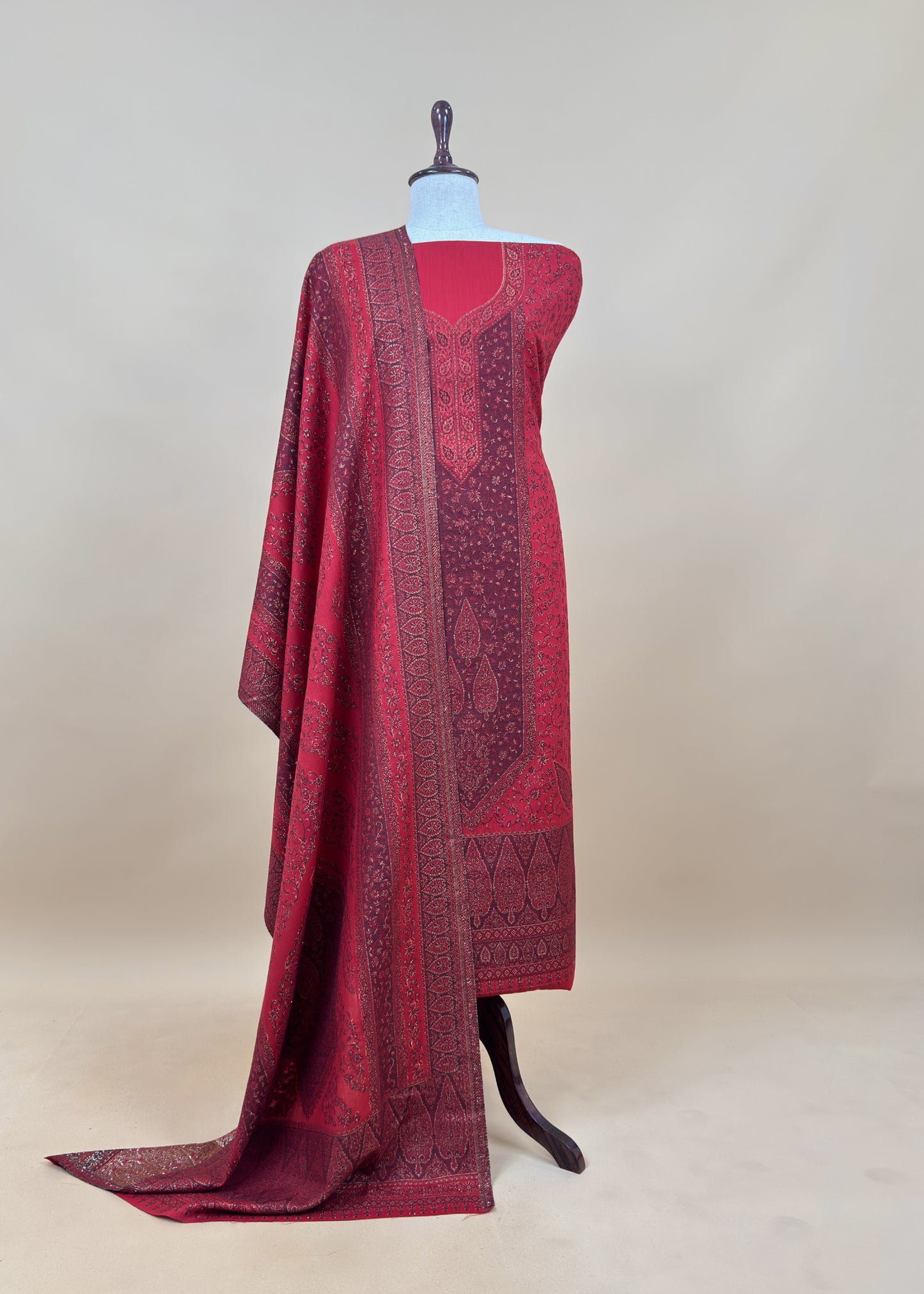 Red Premium Pashmina Silk Suit With Dupatta
