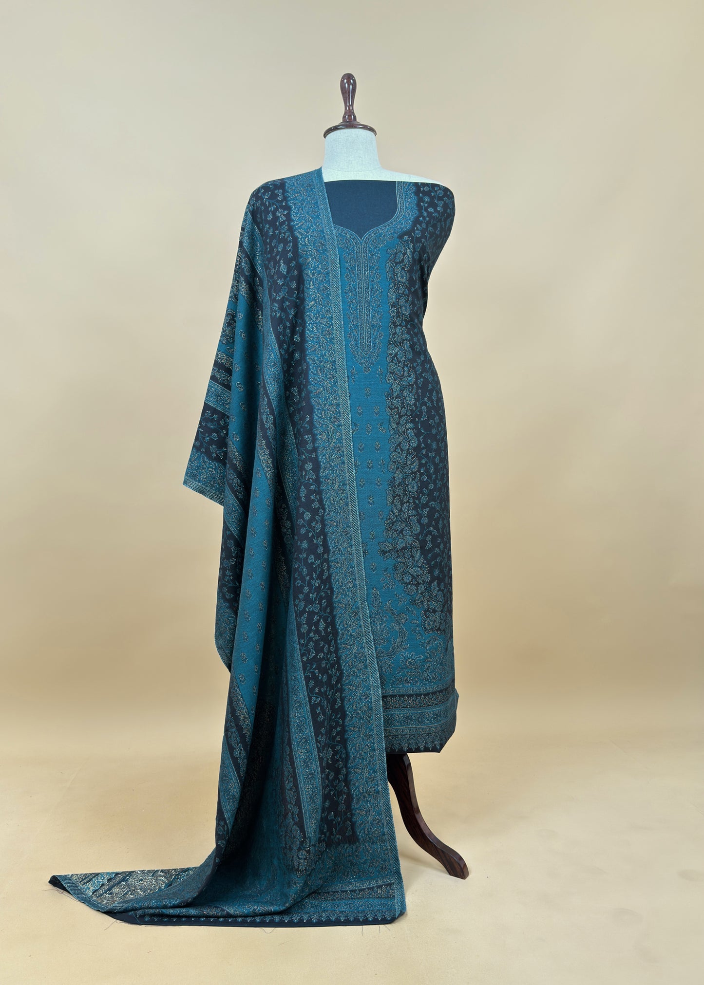 Navy Blue Premium Pashmina Silk Suit With Dupatta