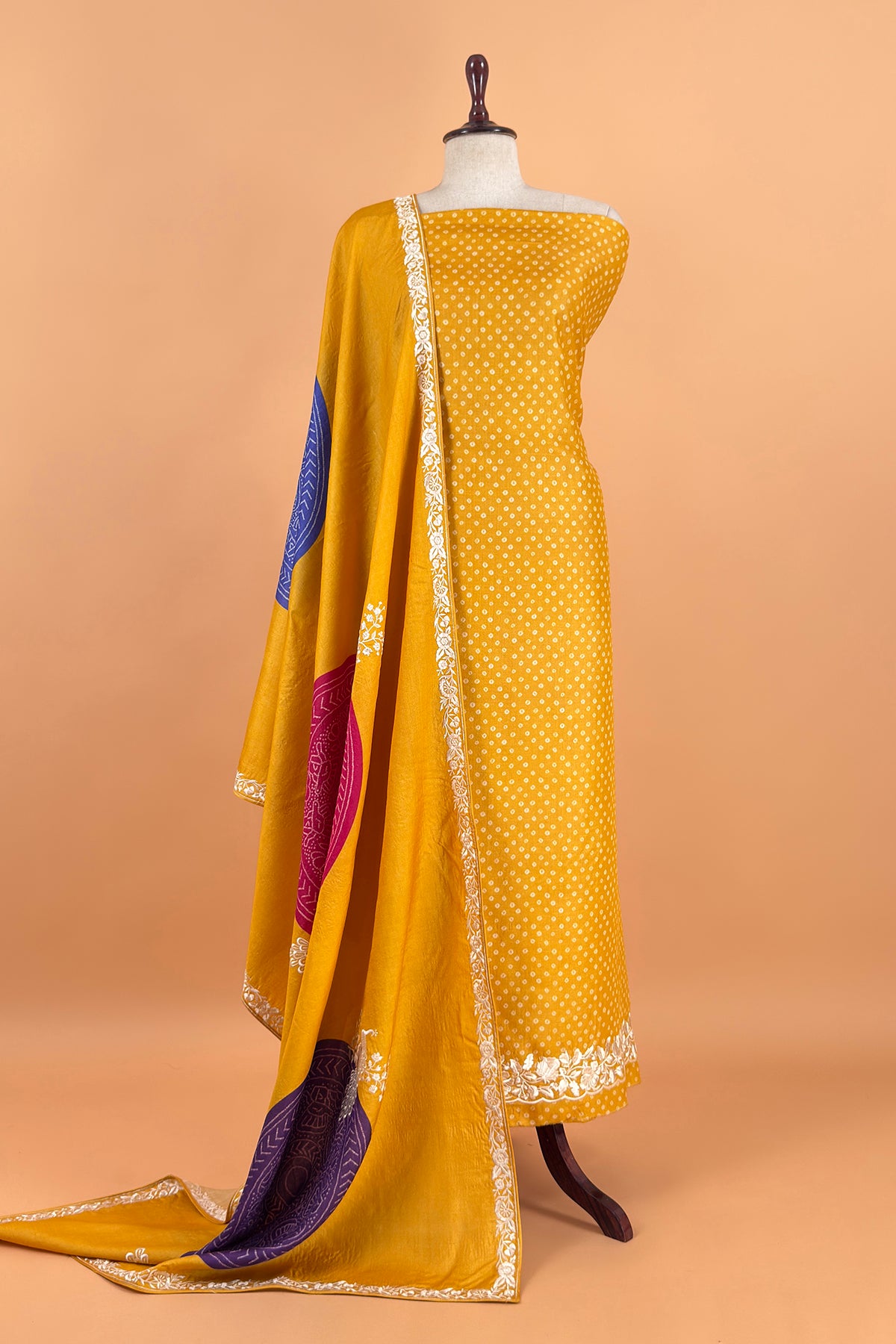 Art tussar unstitched suit with dupatta


