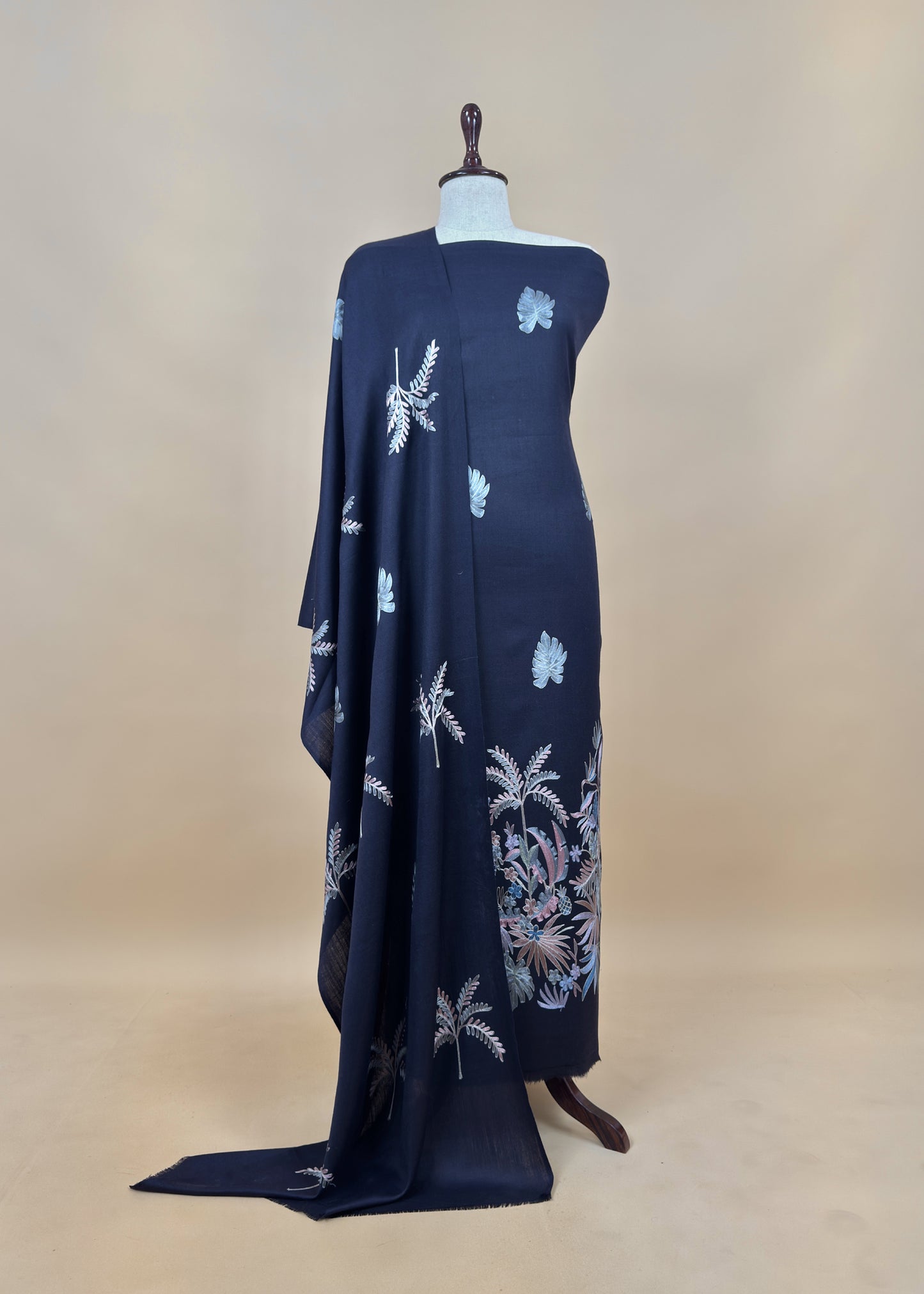 Black Unstitched Woolen Suit With Aari Embroidery Work