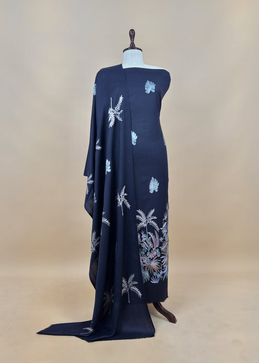 Black Unstitched Woolen Suit With Aari Embroidery Work