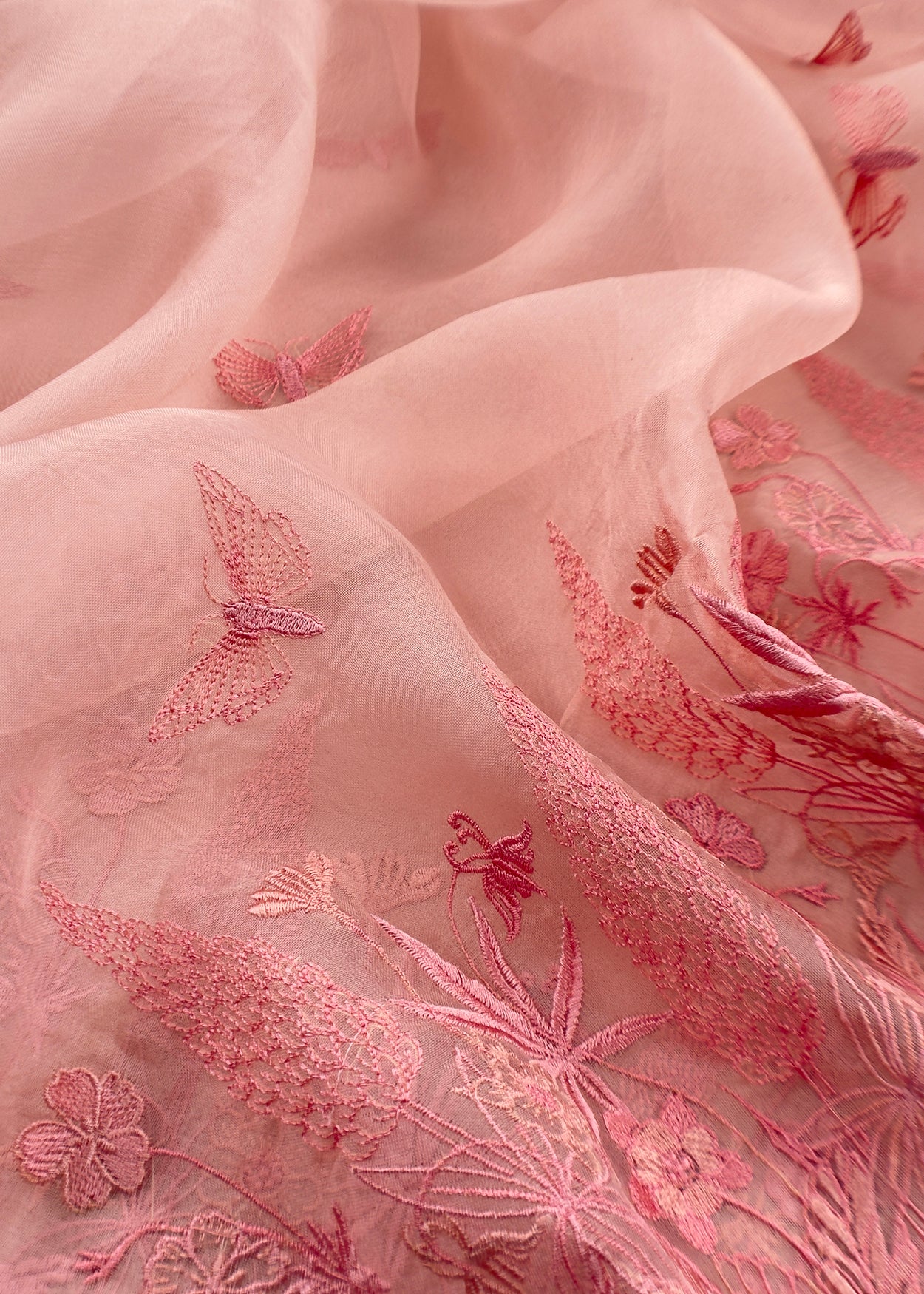 Baby Pink Luxe Swamp Green Pure Kora Silk Suit With Palm Trees Embroidery