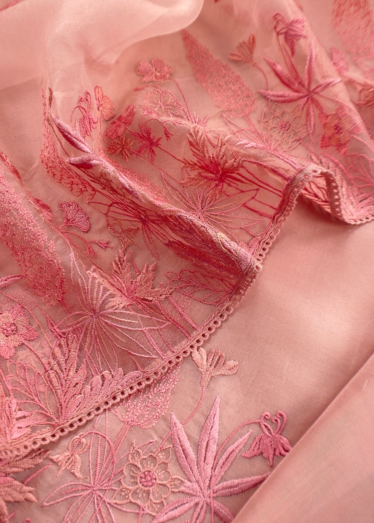 Baby Pink Luxe Swamp Green Pure Kora Silk Suit With Palm Trees Embroidery