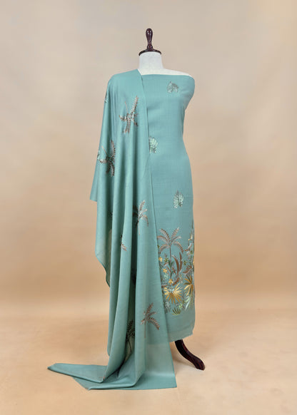 woolen aari embroidery suit with dupatta