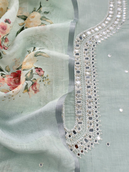 linen unstitched suit with hand embroidery

