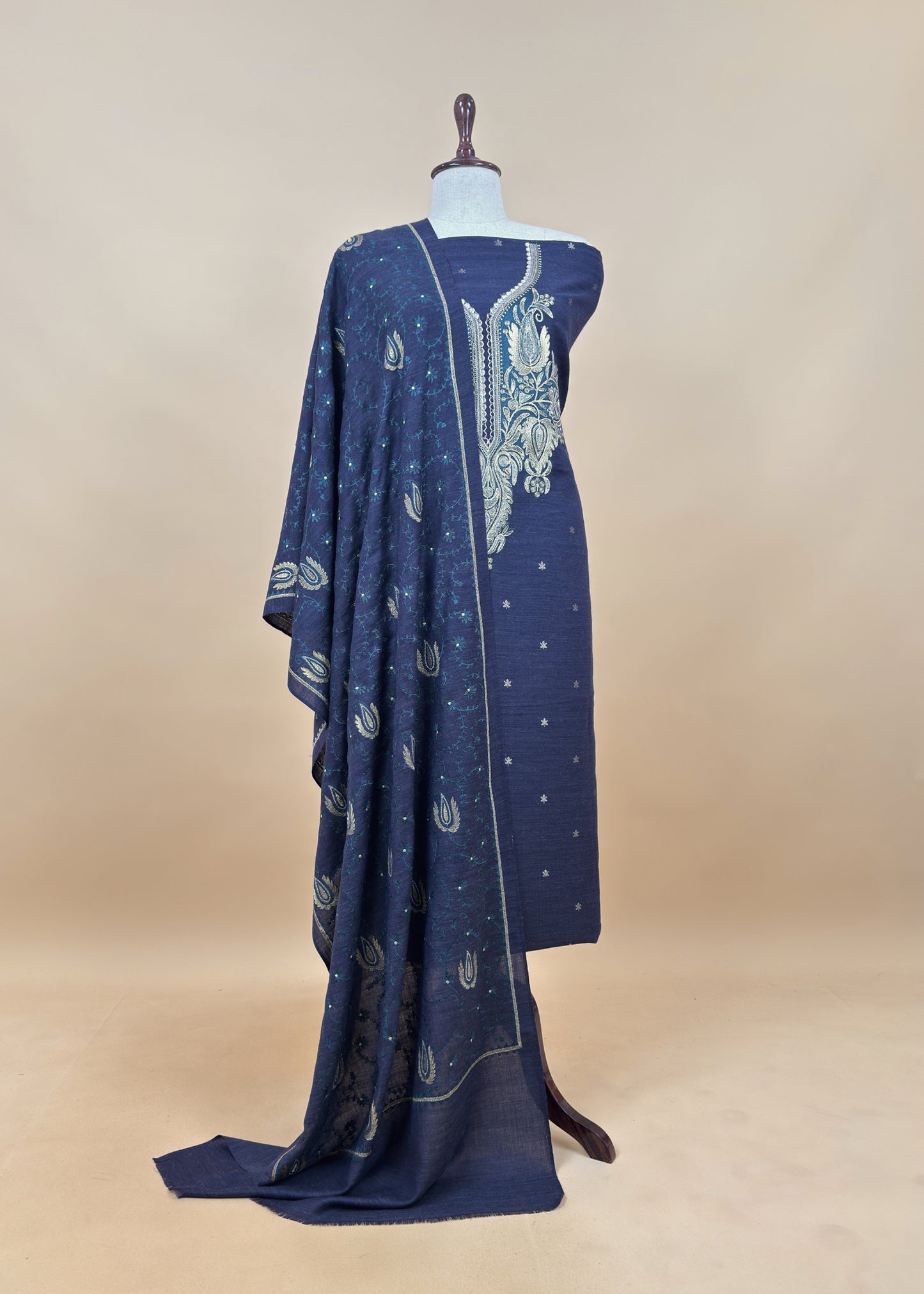 Maroon Merino Wool Unstitched Suit in Aari Embroidery