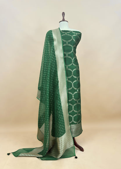 Green Pure Varanasi Silk Kurta And Kora Silk Dupatta With Cutwork Zari Weaving