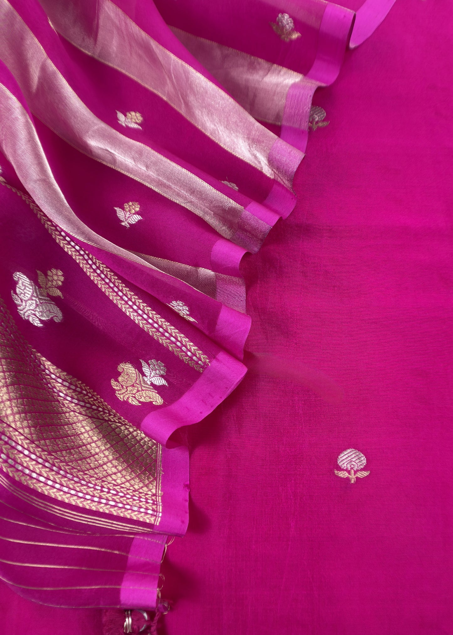 Rani Pink Handloom Banarasi Silk Kurta And Kora Silk Dupatta with Sonarupa Kadwa Weaving