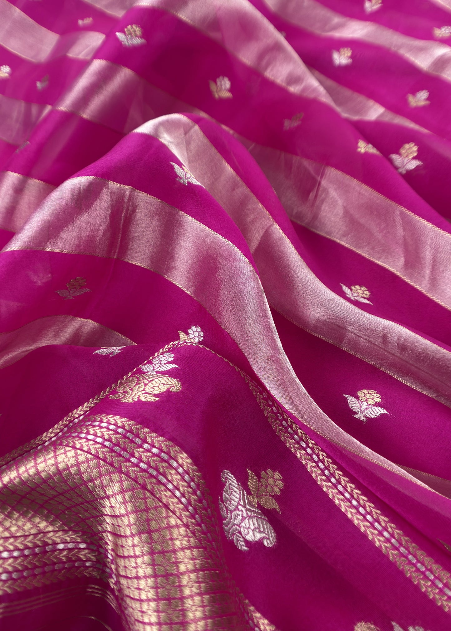 Rani Pink Handloom Banarasi Silk Kurta And Kora Silk Dupatta with Sonarupa Kadwa Weaving