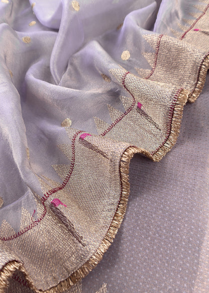 Luxe la Handloom Self Tissue Silk Suit Fabric With Paithani Weaving And Jhalar Gota Laces