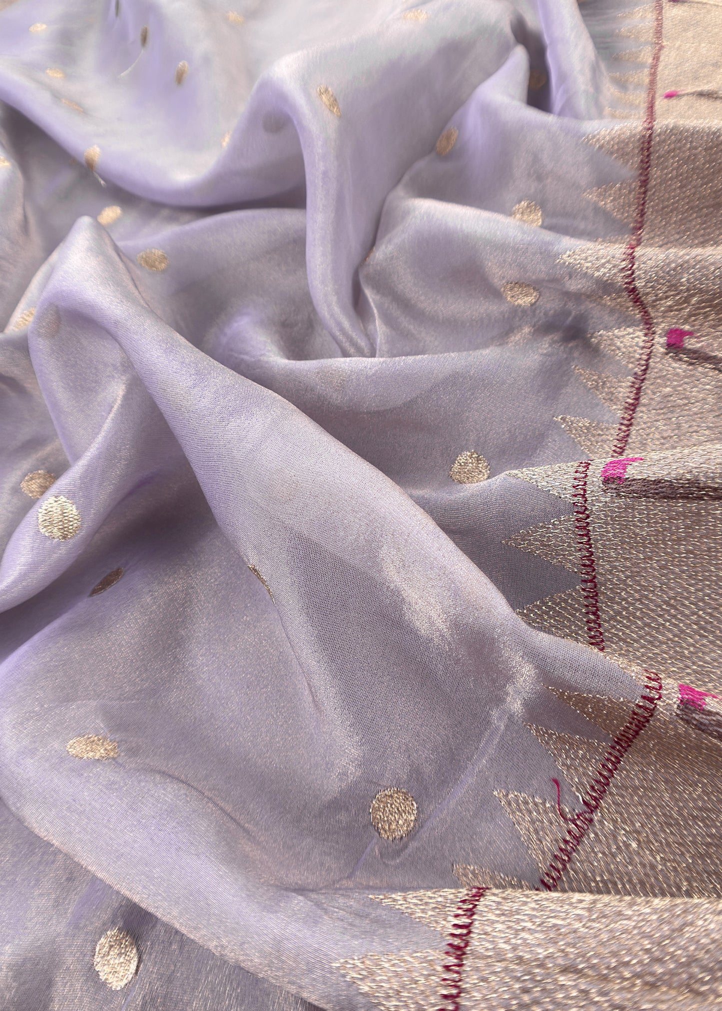 Luxe la Handloom Self Tissue Silk Suit Fabric With Paithani Weaving And Jhalar Gota Laces