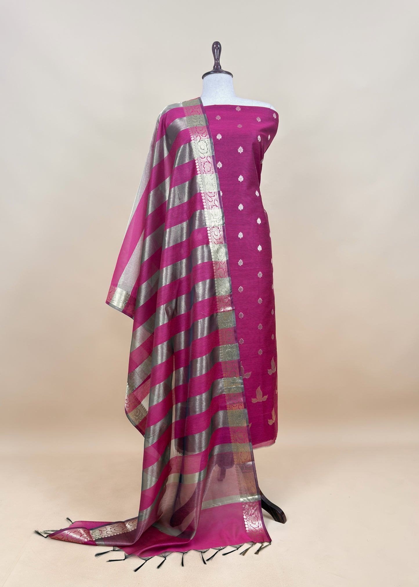 Pink Banarasi Chanderi Suit With Dupatta