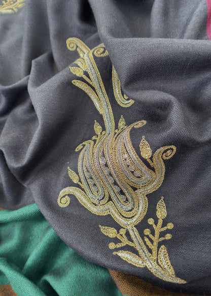 Turquoise Merino Wool Unstitched Suit in Aari Embroidery
