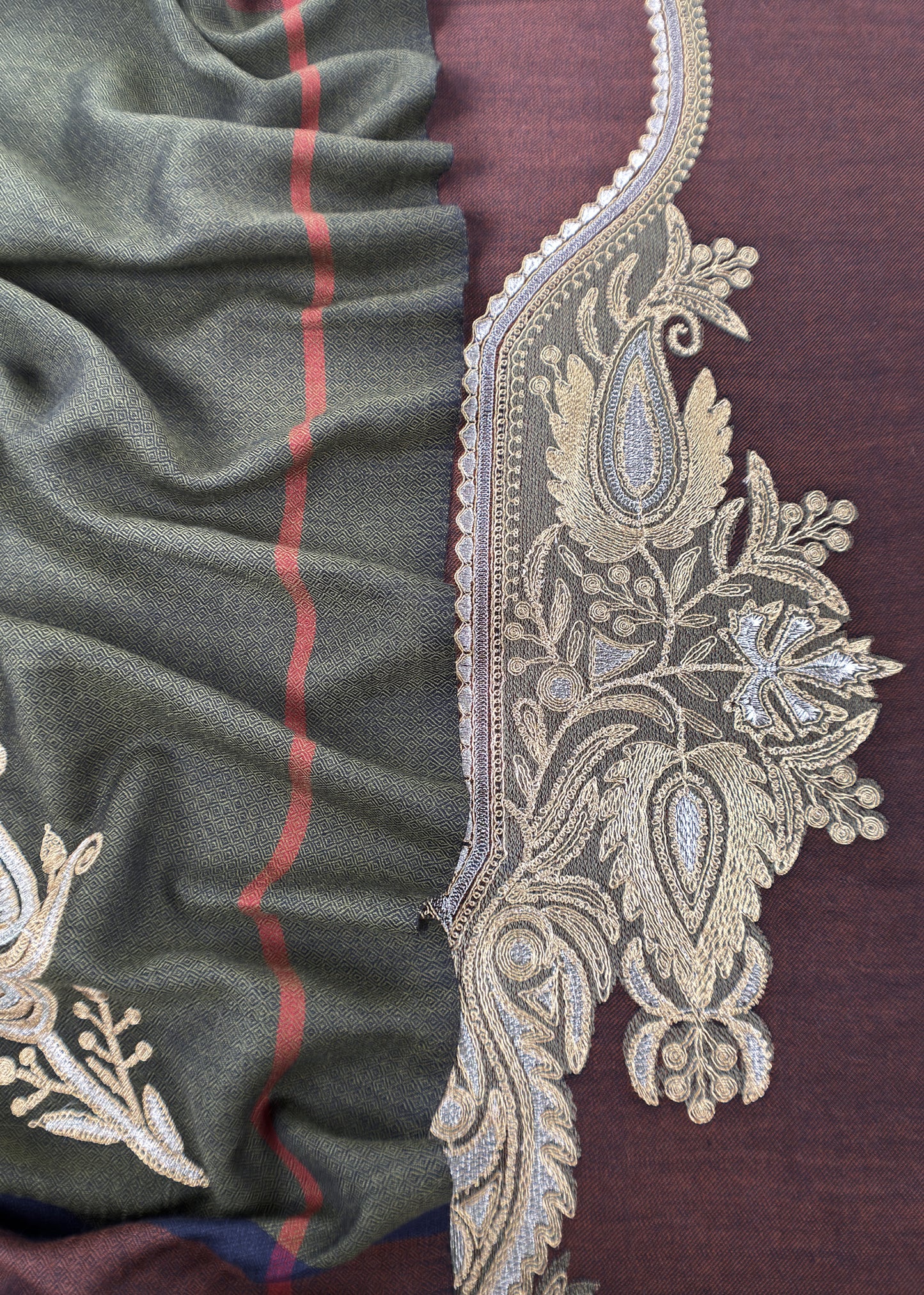 Brown Merino Wool Unstitched Suit in Aari Embroidery