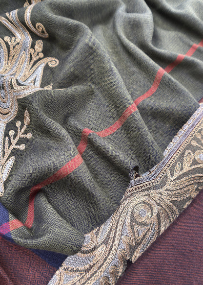 Brown Merino Wool Unstitched Suit in Aari Embroidery