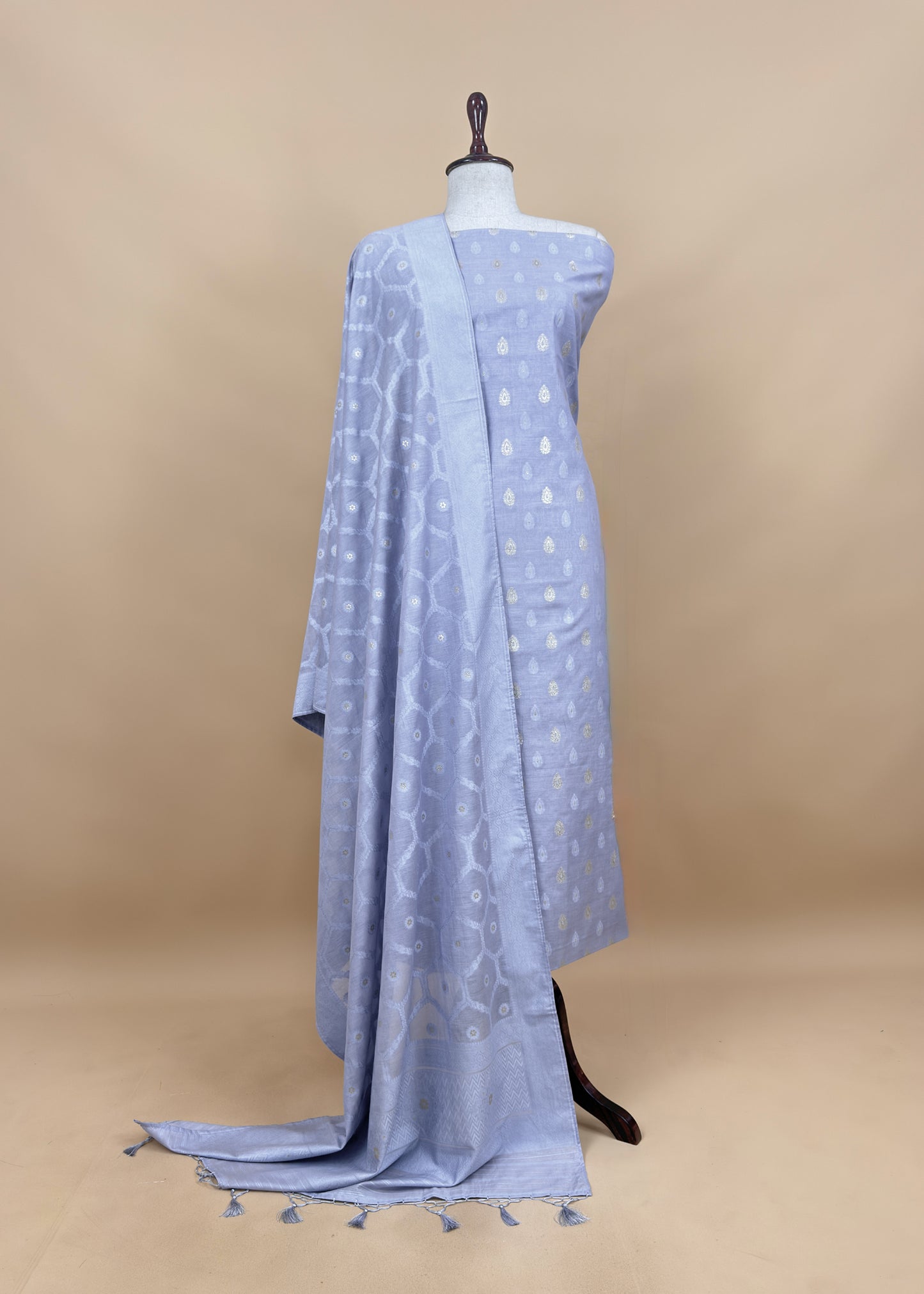 Lavender Blue Banarasi Chanderi Silk Suit With Dupatta