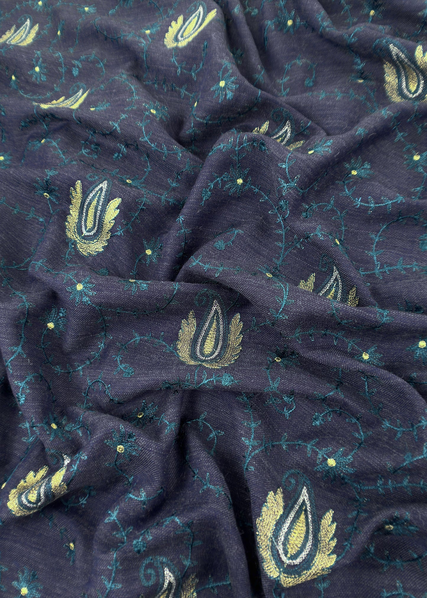 Blue Merino Wool Unstitched Suit in Aari Embroidery