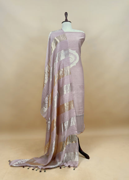 Pale Pink Pure Banarasi Silk Suit With Zari Weaving