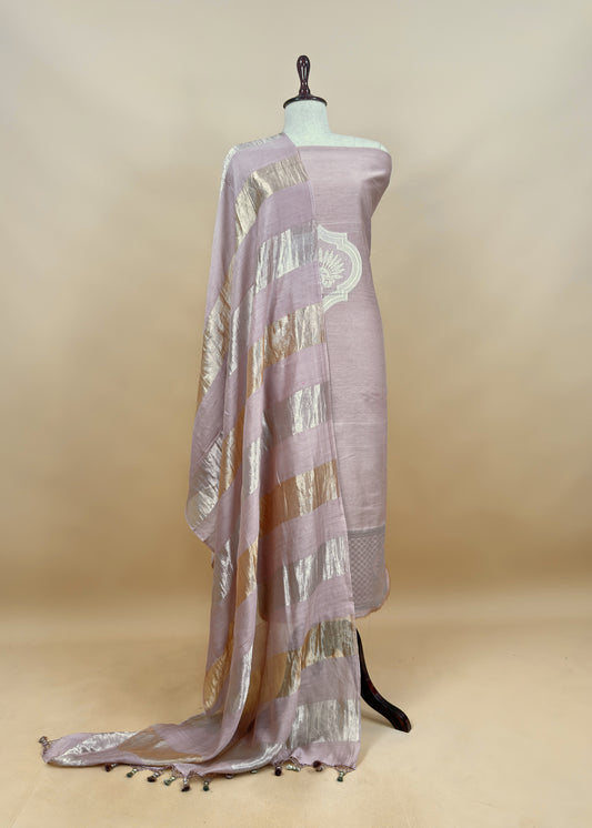 Pale Pink Pure Banarasi Silk Suit With Zari Weaving