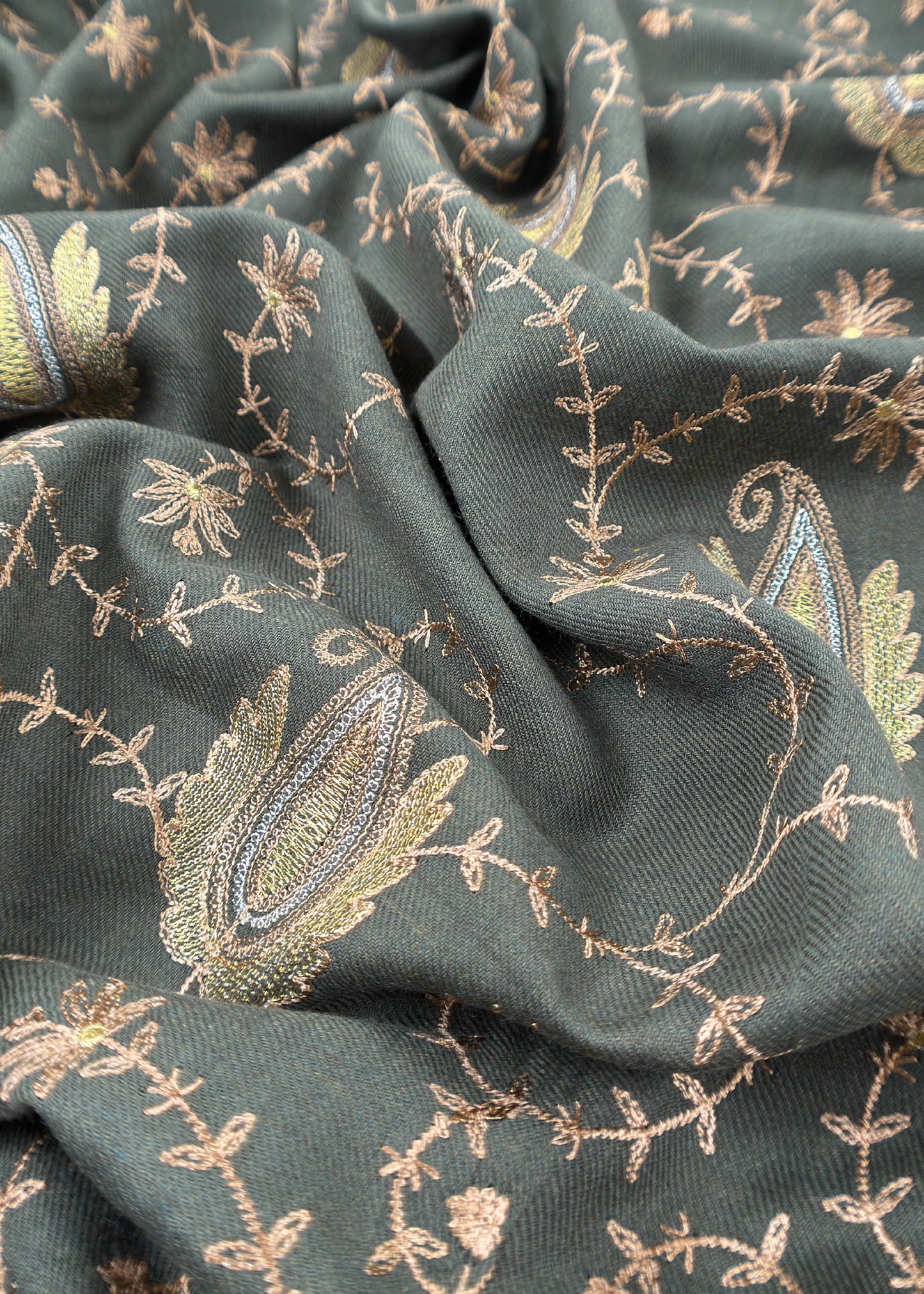 Bottle Green Merino Wool Unstitched Suit in Aari Embroidery