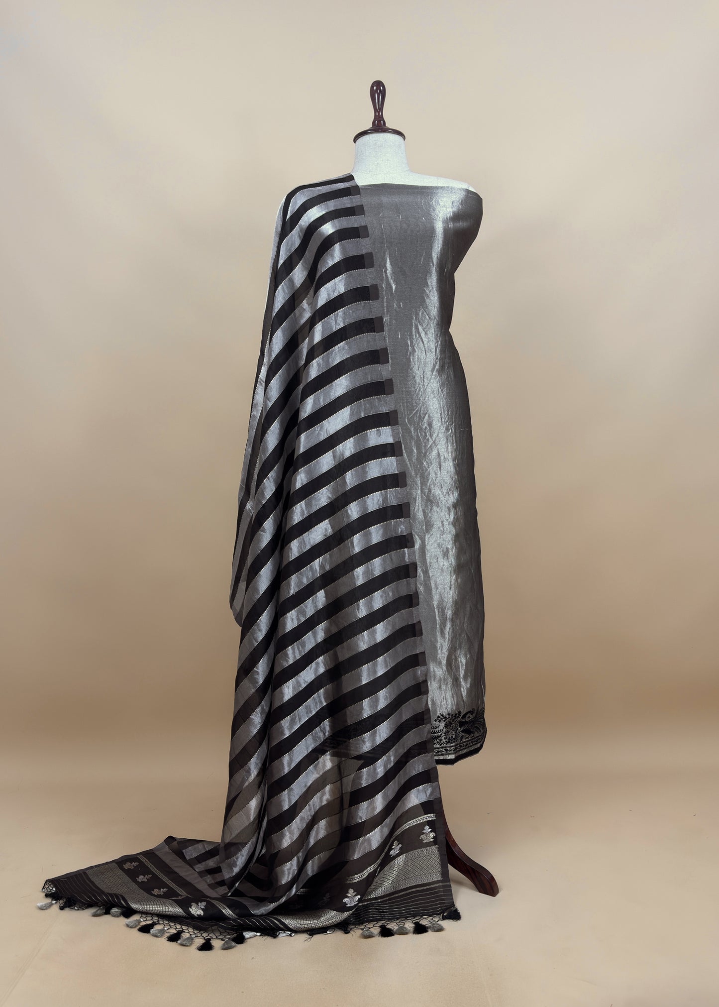Luxe silver Handloom Tissue Silk Kurta And Kora Silk Dupatta With Kadwa Weaving