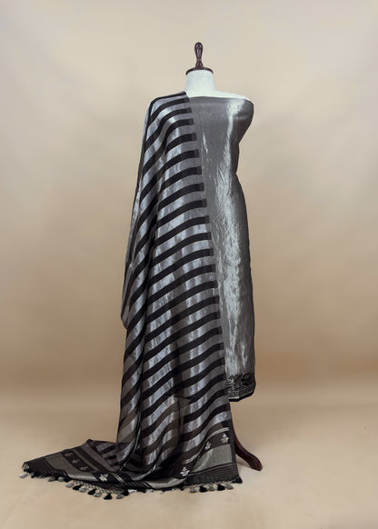 Luxe silver Handloom Tissue Silk Kurta And Kora Silk Dupatta With Kadwa Weaving
