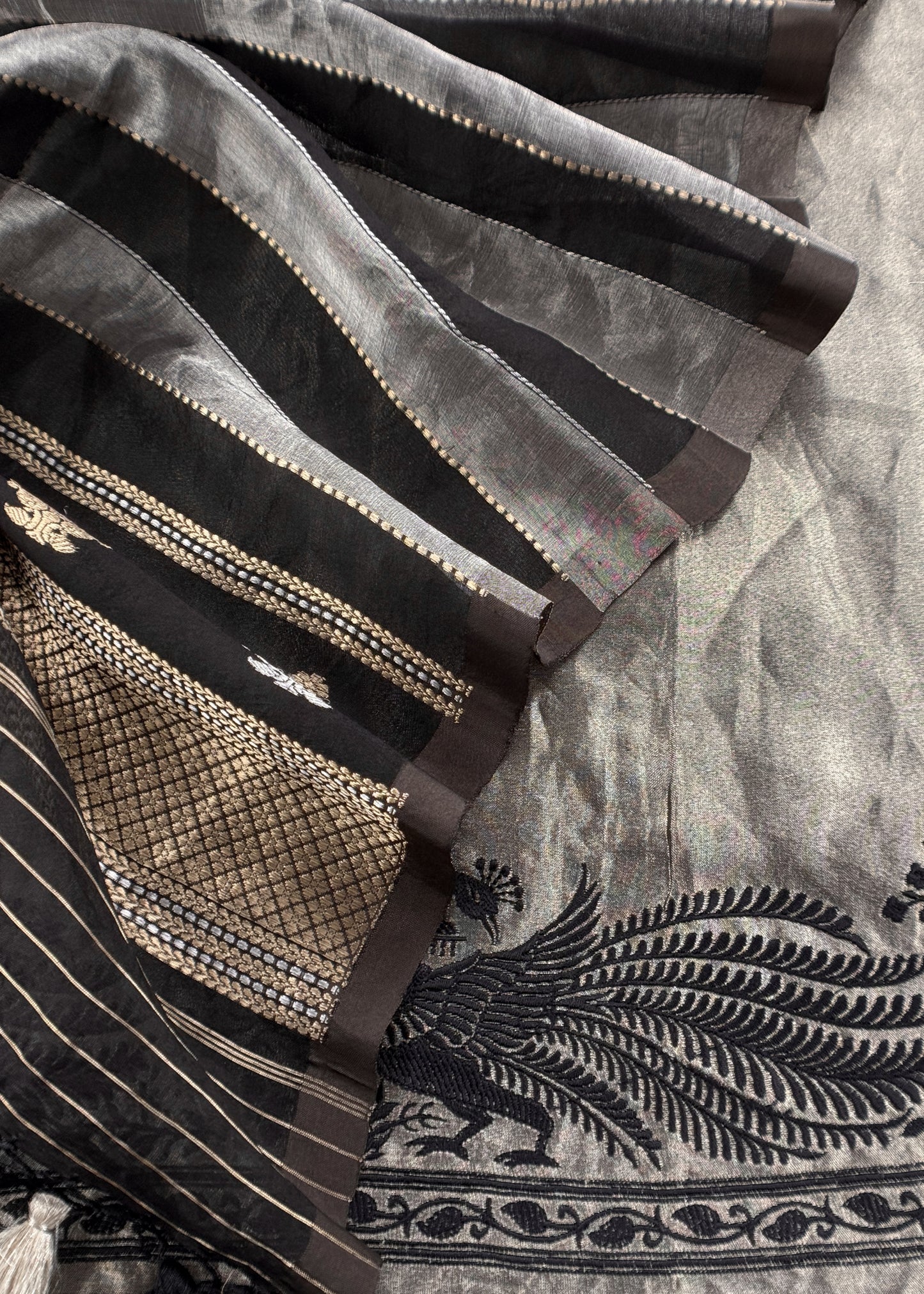 Luxe silver Handloom Tissue Silk Kurta And Kora Silk Dupatta With Kadwa Weaving
