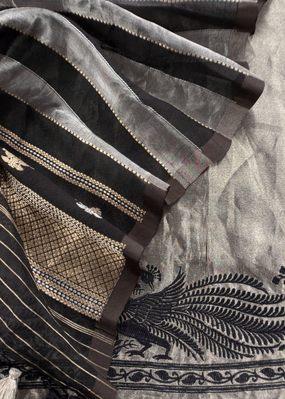 Luxe silver Handloom Tissue Silk Kurta And Kora Silk Dupatta With Kadwa Weaving