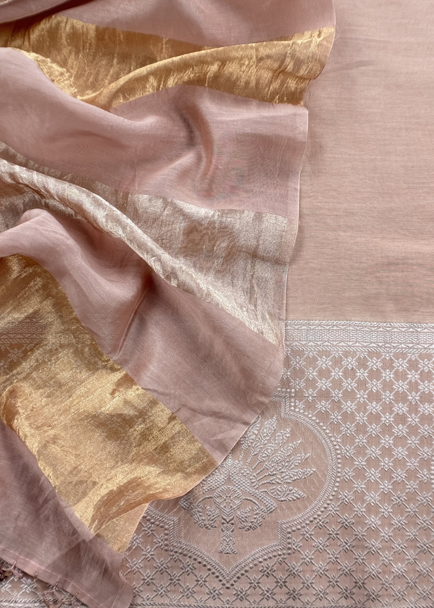 Pale Pink Pure Banarasi Silk Suit With Zari Weaving