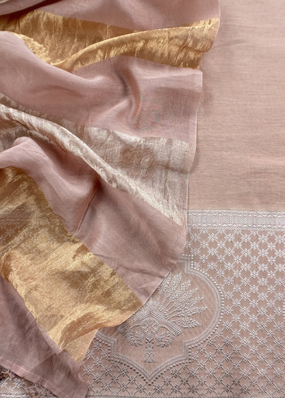 Pale Pink Pure Banarasi Silk Suit With Zari Weaving
