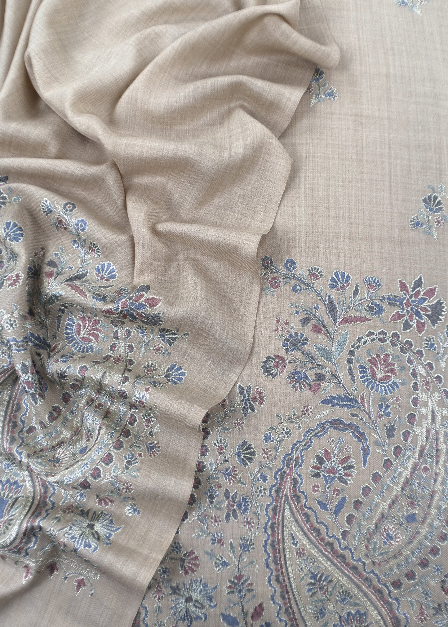 Beige Pure Merino wool with Beautiful Aari embroidery