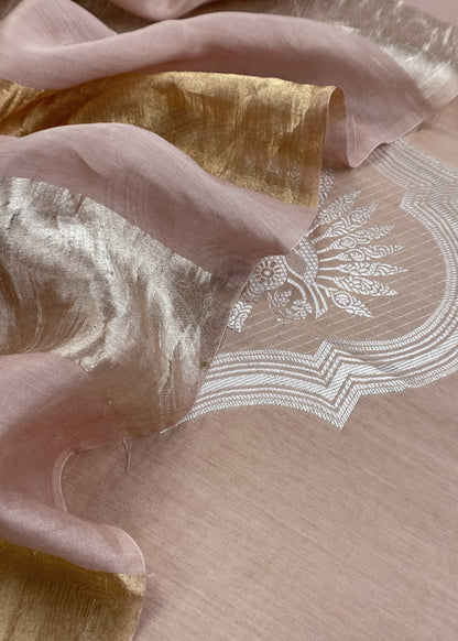 Pale Pink Pure Banarasi Silk Suit With Zari Weaving