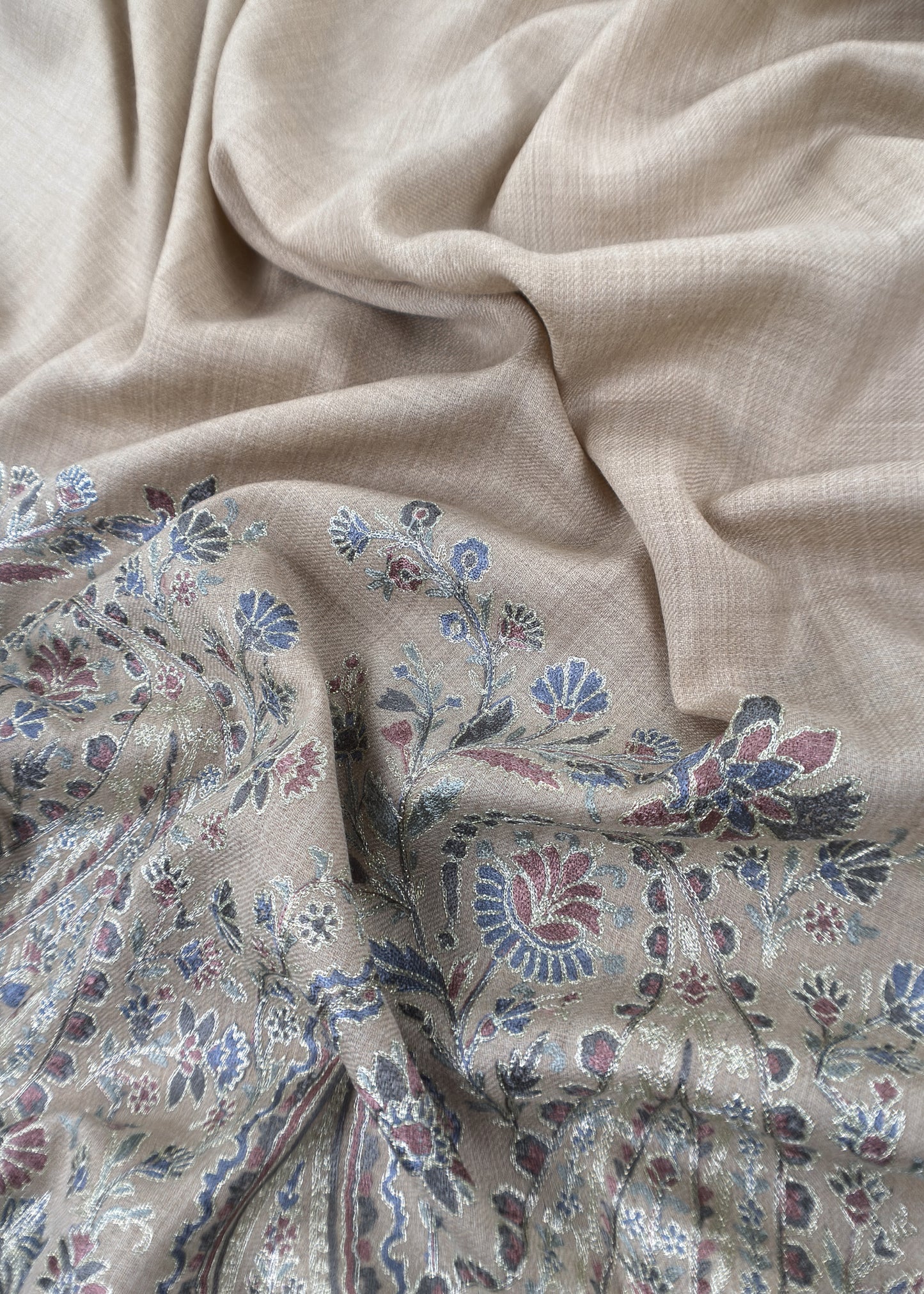 Beige Pure Merino wool with Beautiful Aari embroidery