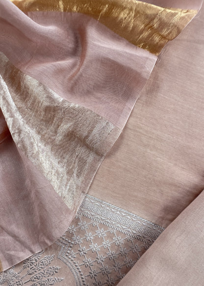 Pale Pink Pure Banarasi Silk Suit With Zari Weaving
