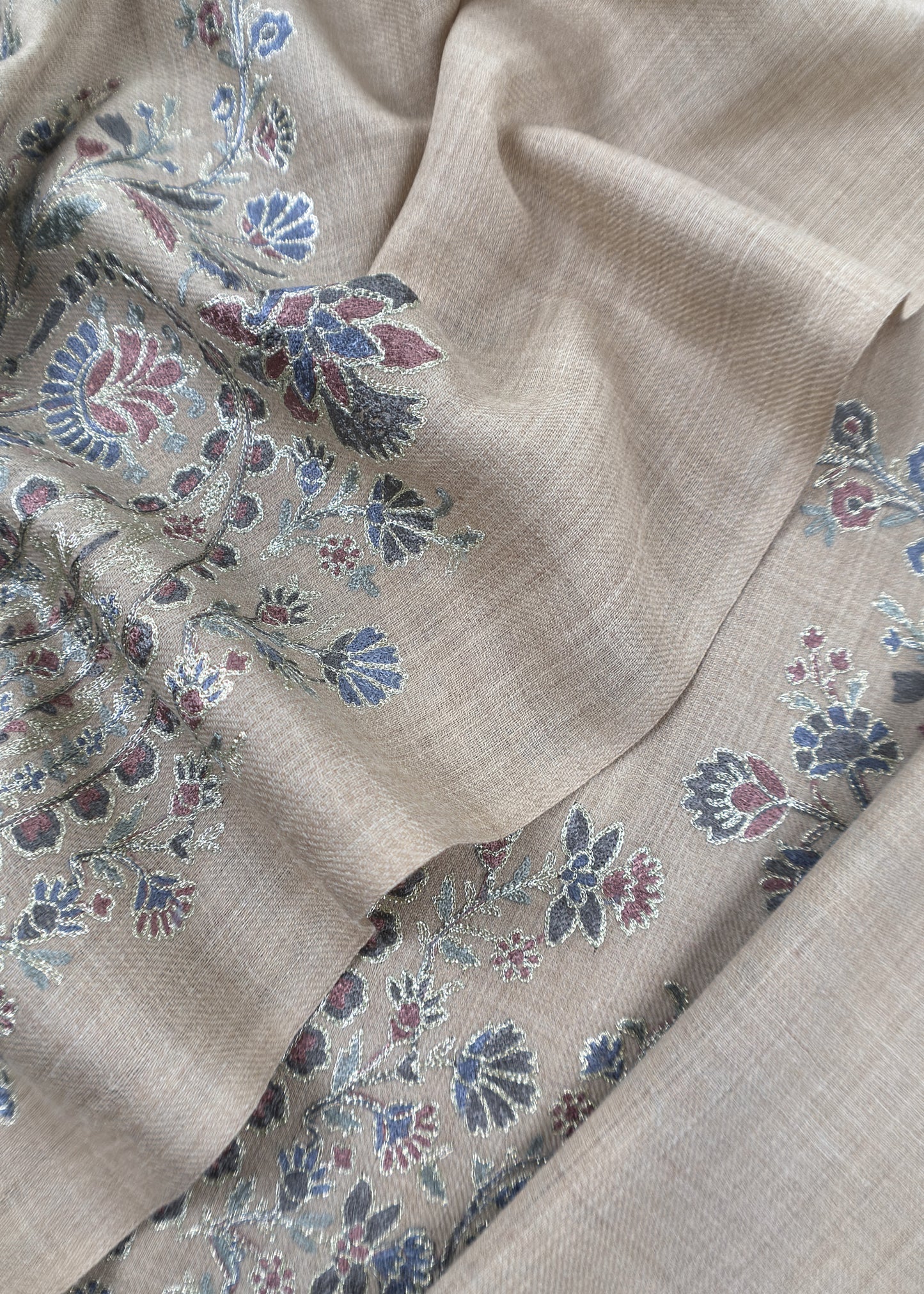 Beige Pure Merino wool with Beautiful Aari embroidery