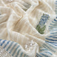 White With Blue Handloom Georgette Suit With Thread Embroidery