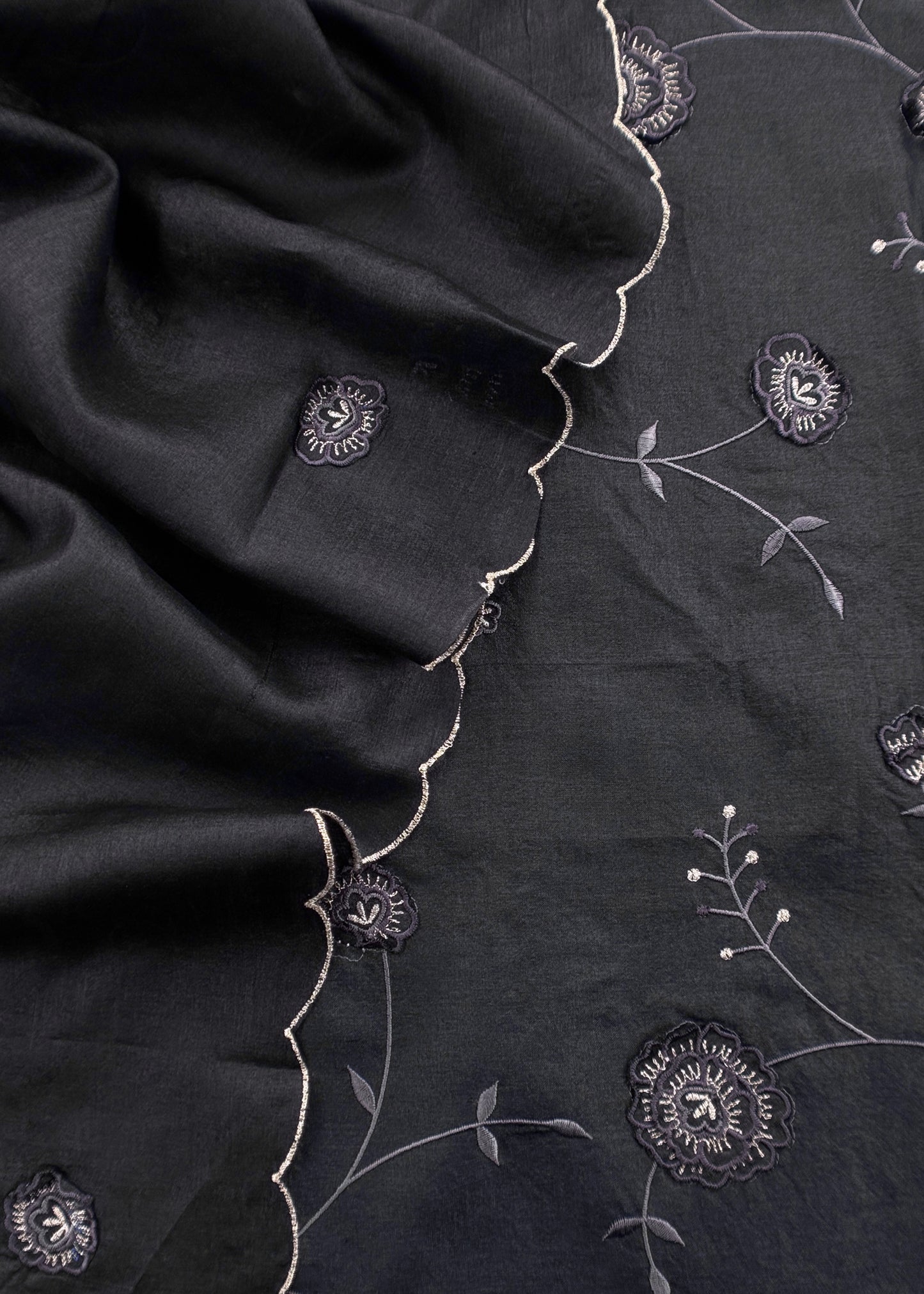 Sahiba 2025 Charcoal Black Handloom Desi Tussar Suit With Pitta And Appliqué Work