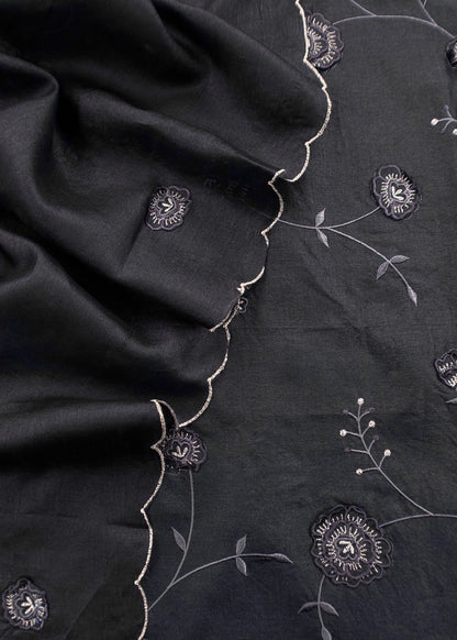 Sahiba 2025 Charcoal Black Handloom Desi Tussar Suit With Pitta And Appliqué Work