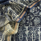 Indigo Block Print Pure Maheshwari Silk Unstitched Suit Fabric