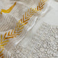 White With Yellow Handloom Georgette Suit With Thread Embroidery