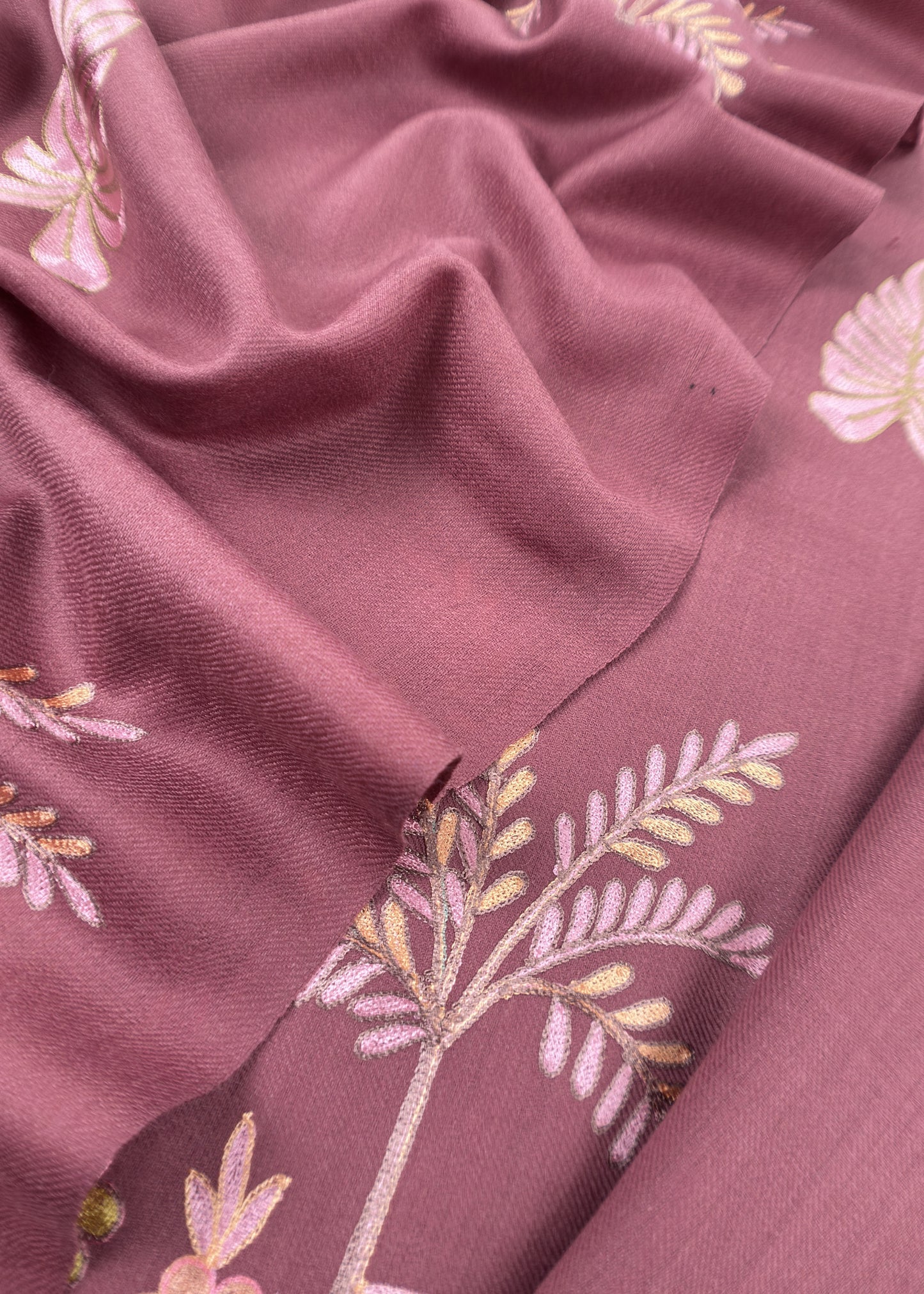 Pink Unstitched Woolen Suit With Aari Embroidery Work