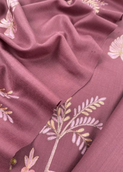 Pink Unstitched Woolen Suit With Aari Embroidery Work