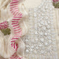 White With Pink Handloom Georgette Suit With Thread Embroidery
