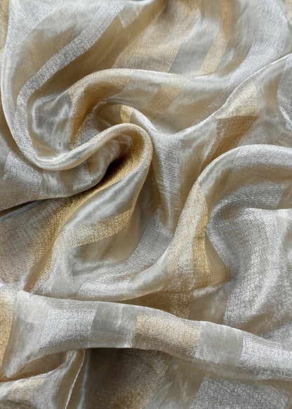 Beige Handloom Tissue Silk Suit Fabric With Panel Dupatta